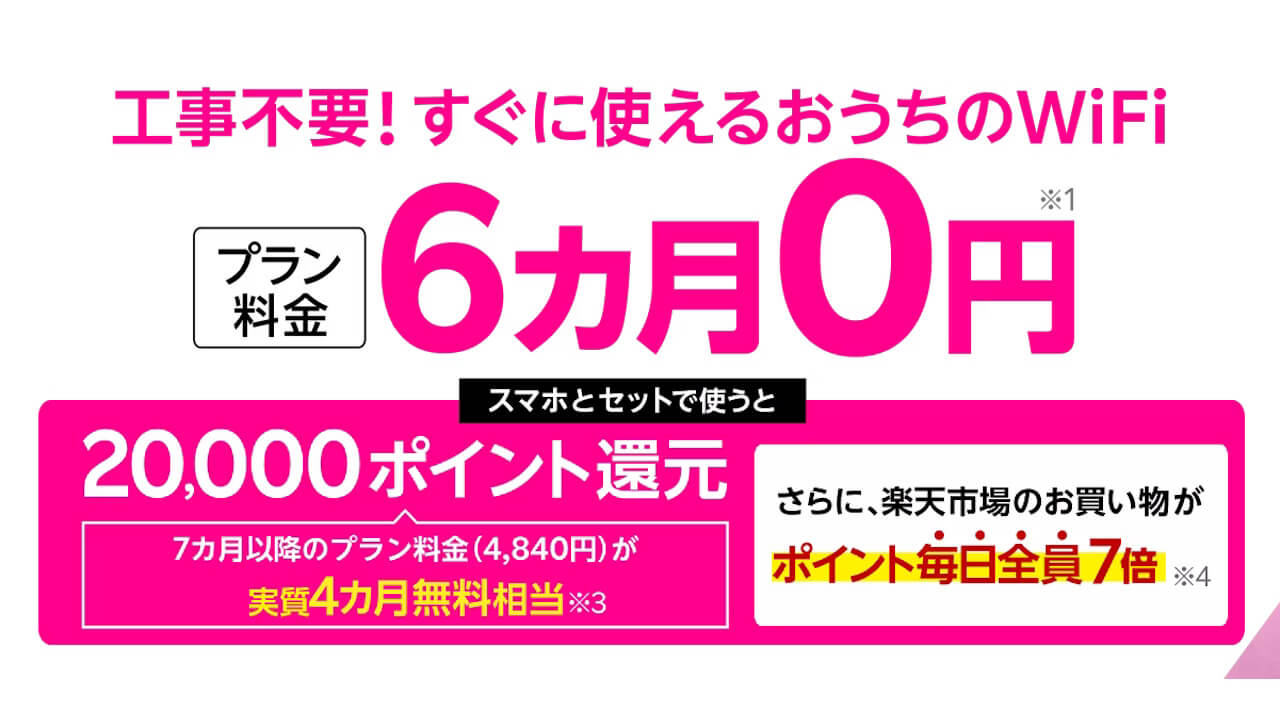 「Rakuten Turboプラン料金6カ月0円&20,000ポイント還元キャンペーン」開始