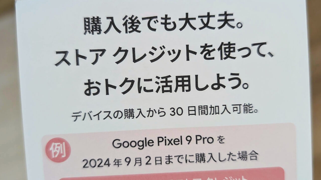 Googleストアクレジット「Preferred Care」加入に活用可能