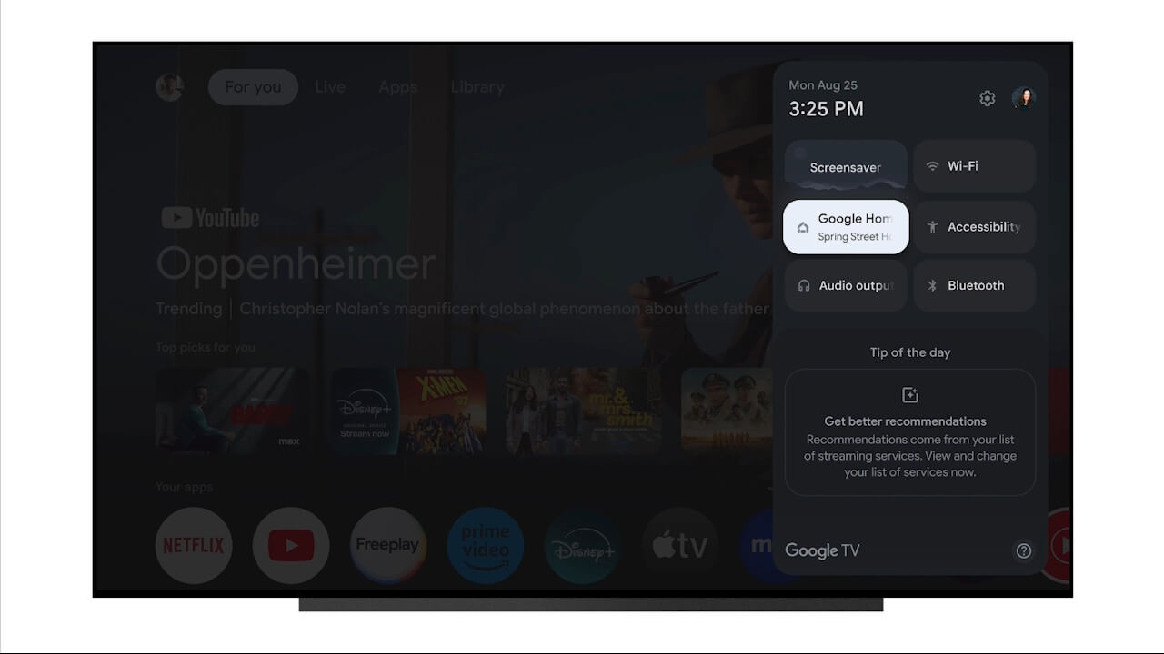 「Google TV」スマートホームコントロールパネル新設