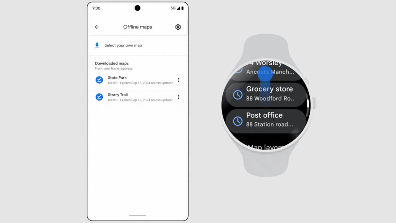 Wear OS「Google マップ」オフライン マップ対応